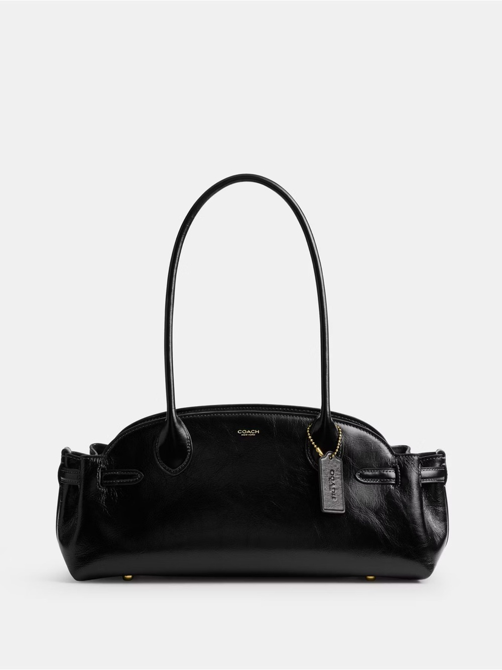 Coach Black Leather Shoulder Tote with Signature Tag